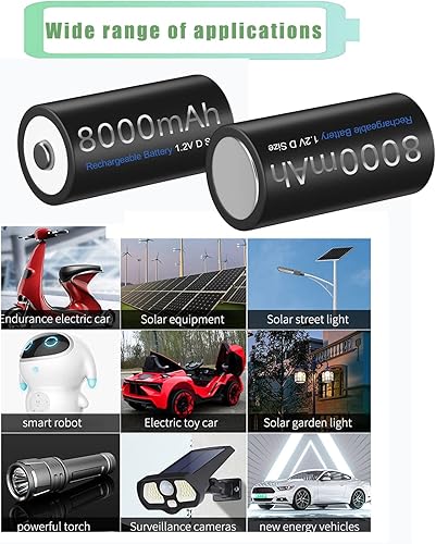 Miniatura 9 de Baterías recargables D con cargador, cargador de batería universal para pilas AA AAA 9V D C con 4 baterías NiMH D tamaño