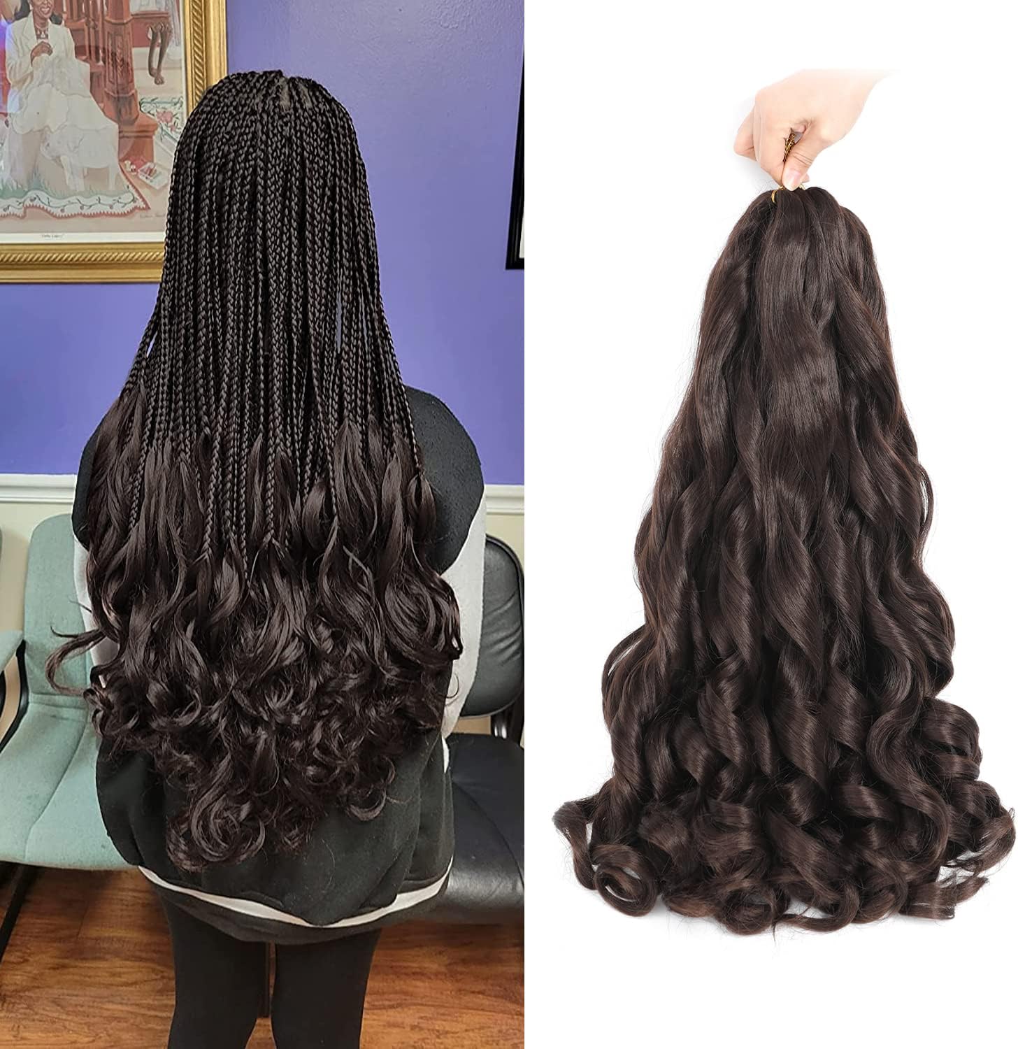French Curly Braiding Hair 24 Inch - Pre Stretched Bouncy Braiding Hair- Loose Wavy Synthetic Hair Extensions For Black Women (24 inch 2 packs 4#)