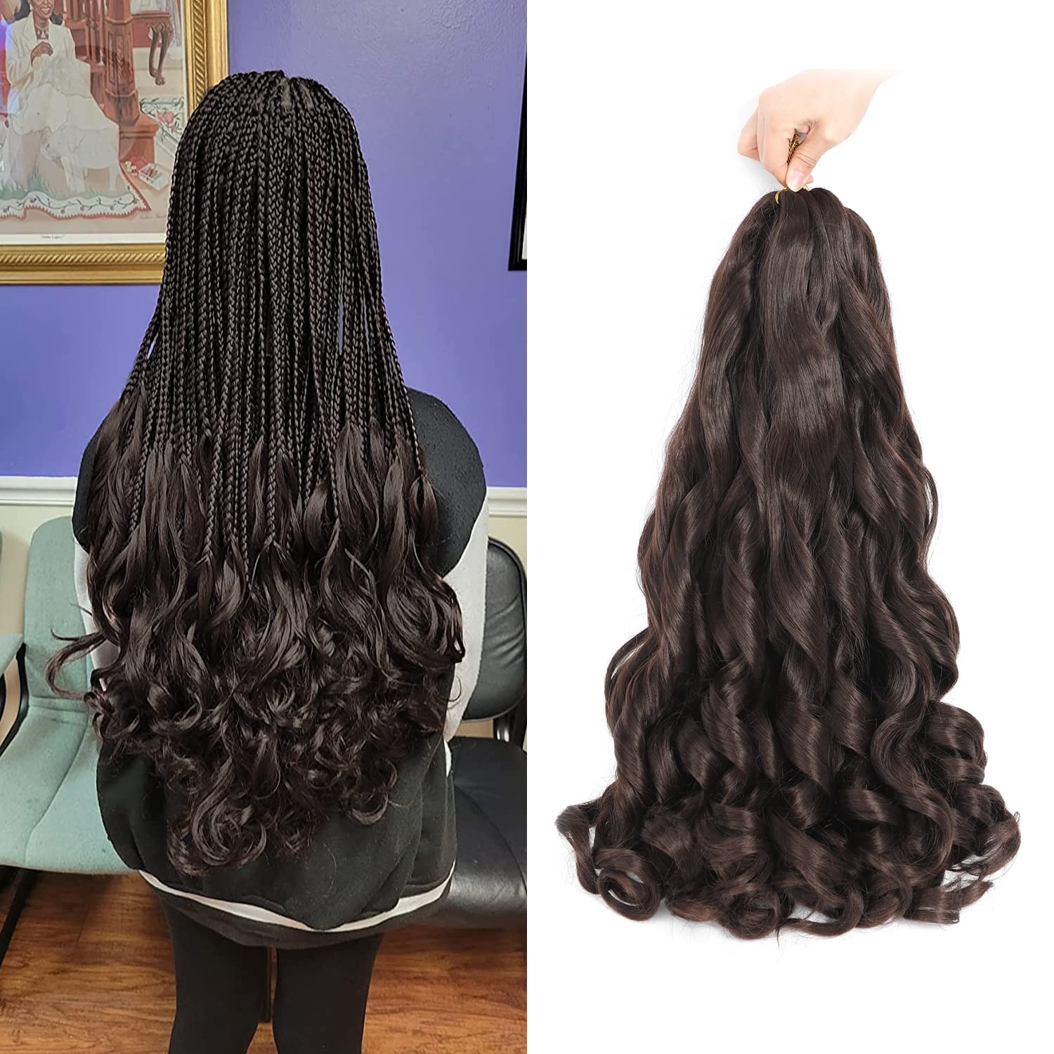 conrora French Curly Braiding Hair 24 Inch - Pre Stretched Bouncy Braiding Hair- Loose Wavy Braiding Hair Synthetic Hair Extensions For Black Women (24 inch 2 packs 4#)
