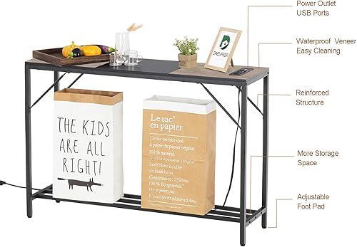 Miniatura 5 de DAELIFKER Console Table with Outlet and 2 USB Ports, 41.7 Entryway Table with Storage Shelf, Narrow Sofa Table Behind Couch for Living Room,