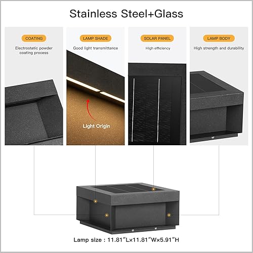 Miniatura 2 de Luz solar de poste de 11.8 pulgadas, luces de pilar modernas para exteriores, impermeable, 3000 K, lámpara LED de columna de puerta de patio,