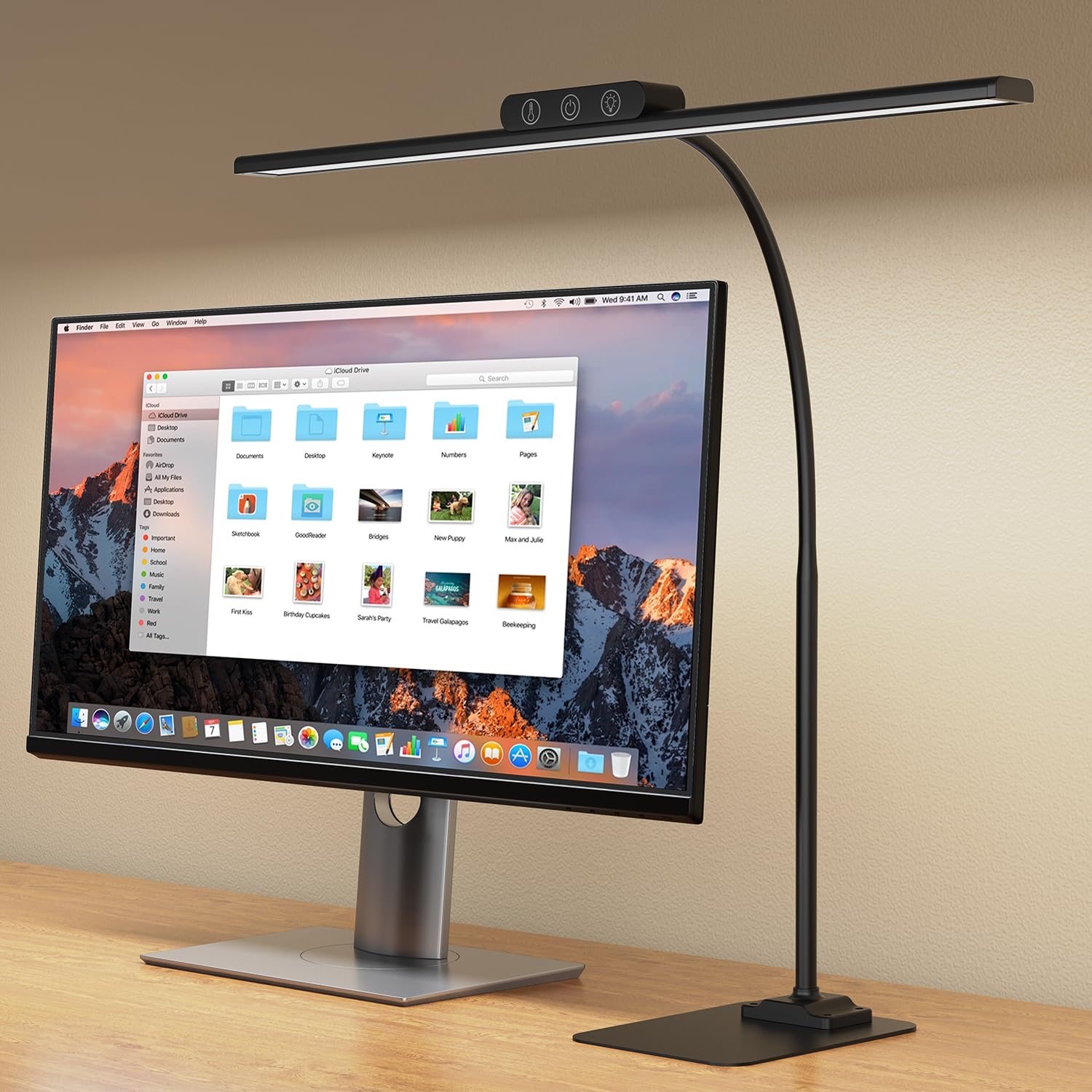 KableRika Lampada LED Regolabile – Luce diurna senza sfarfallio, protezione occhi, 4 temp + 4 livelli luminosità, collo flessibile – Per smart working, lettura, schermo – Nero