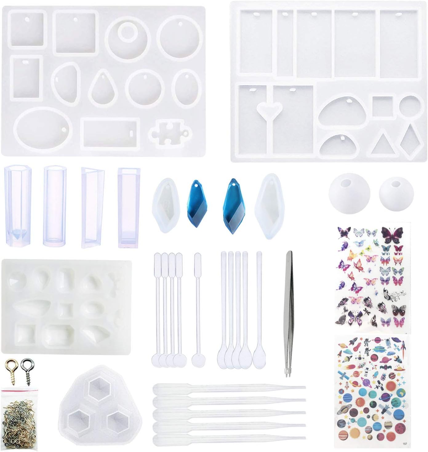 Allazone 25 PCS Silicone Resin Kits Set, 12 PCS Jewelry Resin Casting Molds Assorted Style Pendant Silicone Mold, 5 Kinds Making Tools and 2 PCS Fill Material for DIY Jewelry Craft Making