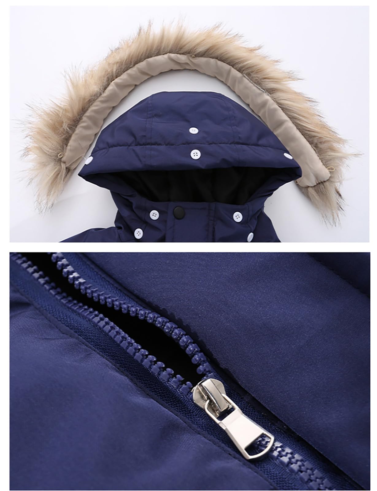 Cappotto per bambini e bambine invernali, calde, giacca per bambini, piumino a metà lungo, con cappuccio in pelliccia