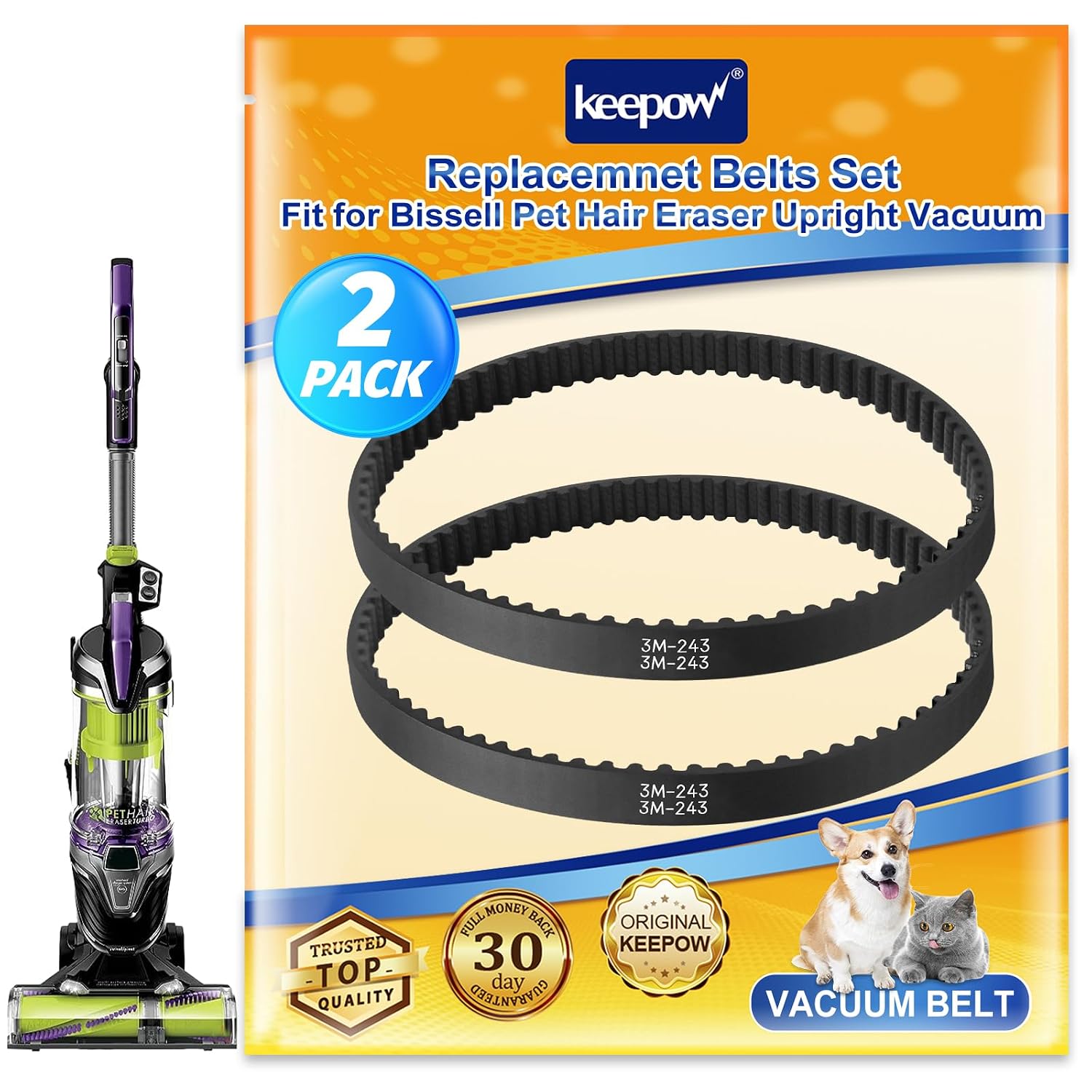 KEEPOW Replacement Belt Set Compatible with Bissell Pet Hair Eraser Vacuum