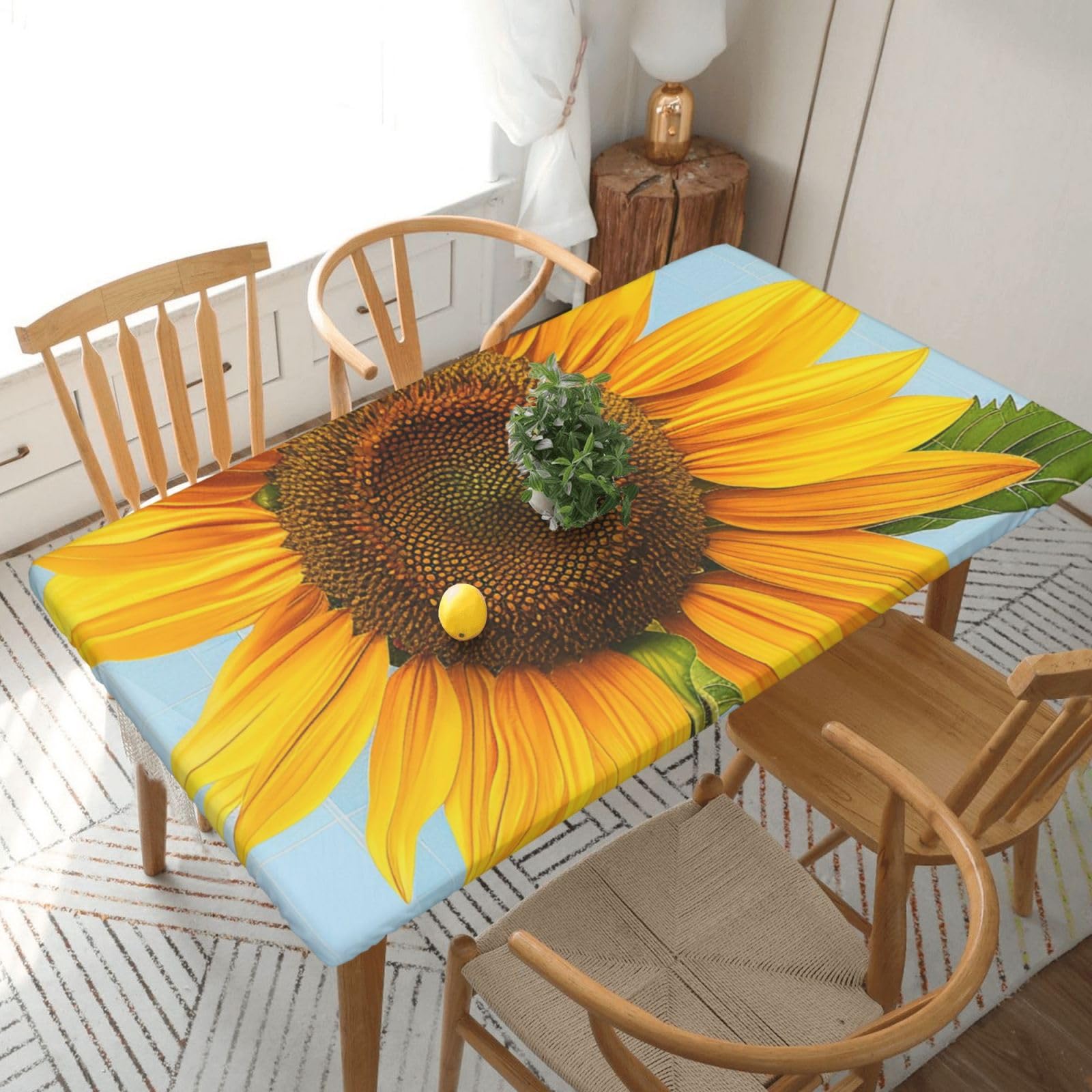 WPKJU Bloom Sunflowers Printed Tablecloths 5ft Rectangular Table Covers Washable Polyester Decorative Table Cloth for Dining Table Picnic Wedding