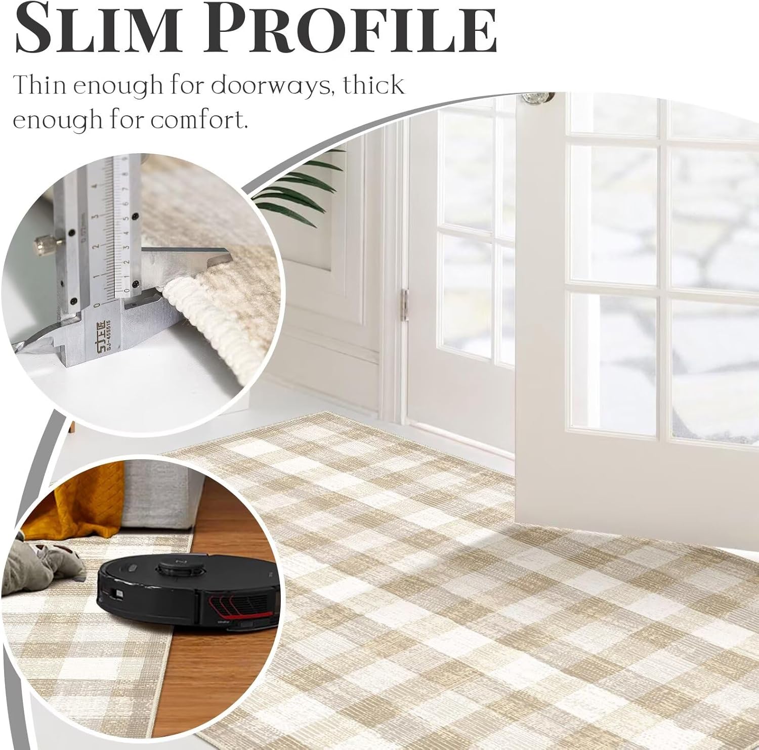 COLORPAPA Checkered Area Rug 2x3, Washable Rugs for Living Room, Modern Neutral Non Slip Indoor Carpet for Bedroom Office Patio Dining Room (Beige) - Image 8