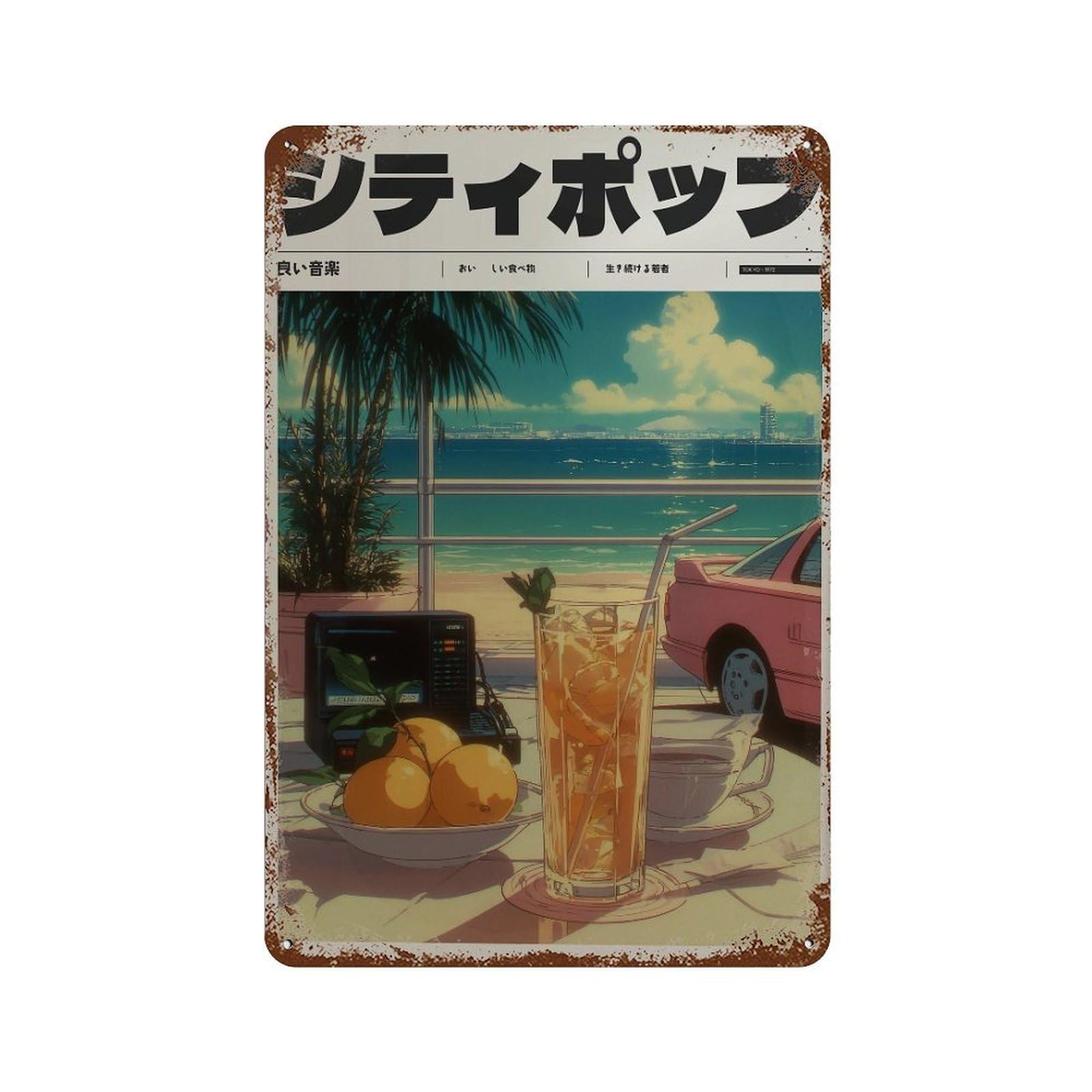xiaoxiaoshen Beachside Drink And Car. Y2k Indie Wall Decor Art Metal Tin Poster Modern Home Decor Art Home Bar Shop Decorations Vintage Sign 30x20cm
