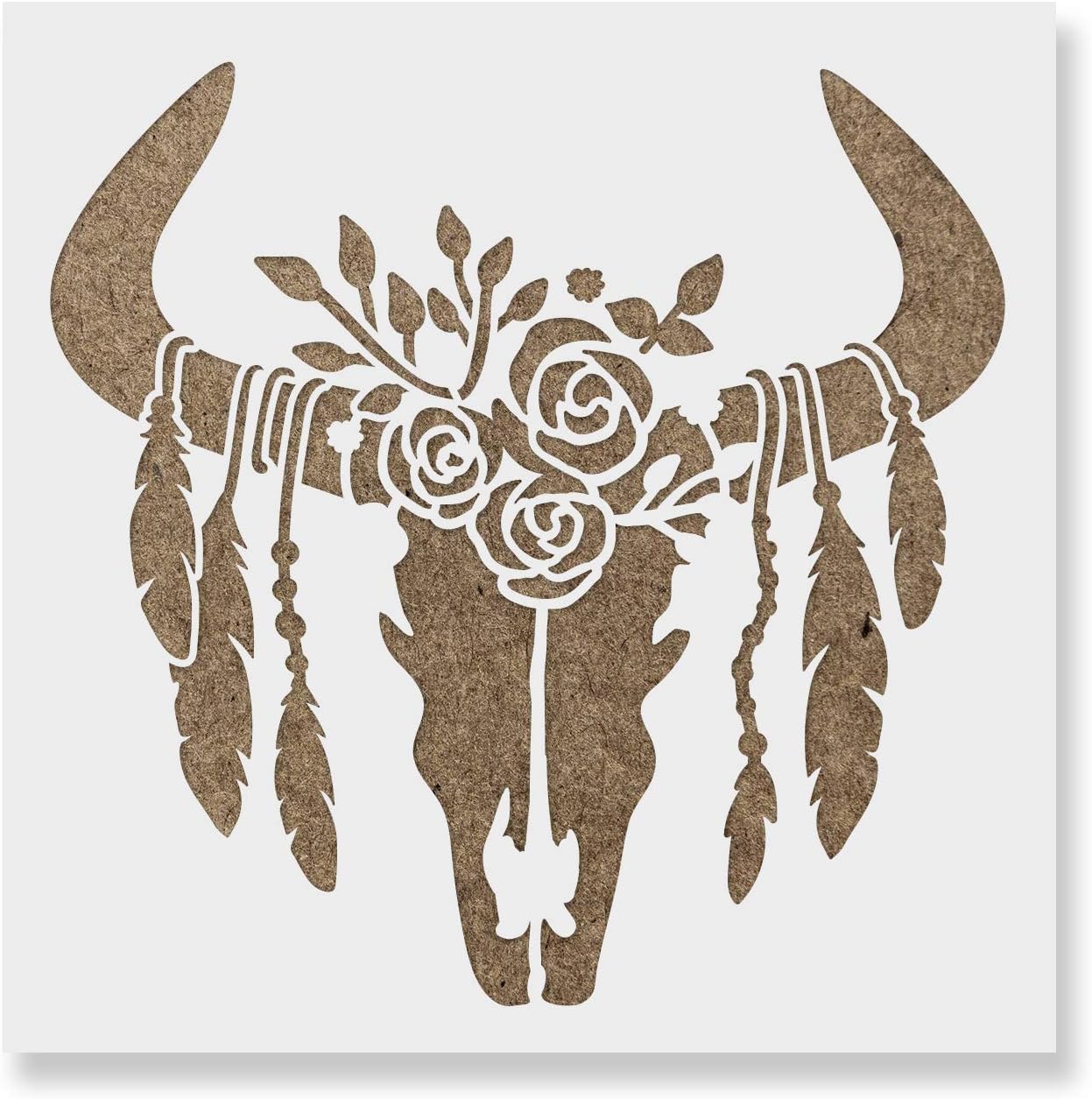 Feathered Cow Skull Stencil - Bull Skull Stencil, Cow Stencil, Stencil Cow, Skull Stencil, Stencil Feather