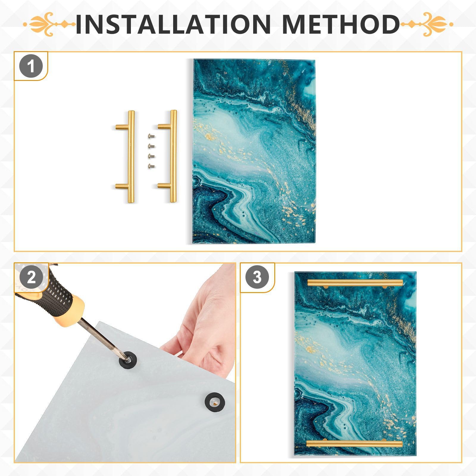 Gredecor Marble Decorative Vanity Tray for Bathroom, Blue Marble Counter Kitchen Coffee Trays, Sea Acrylic Rectangle Jewelry Perfume Makeup Organizer Tray Holder