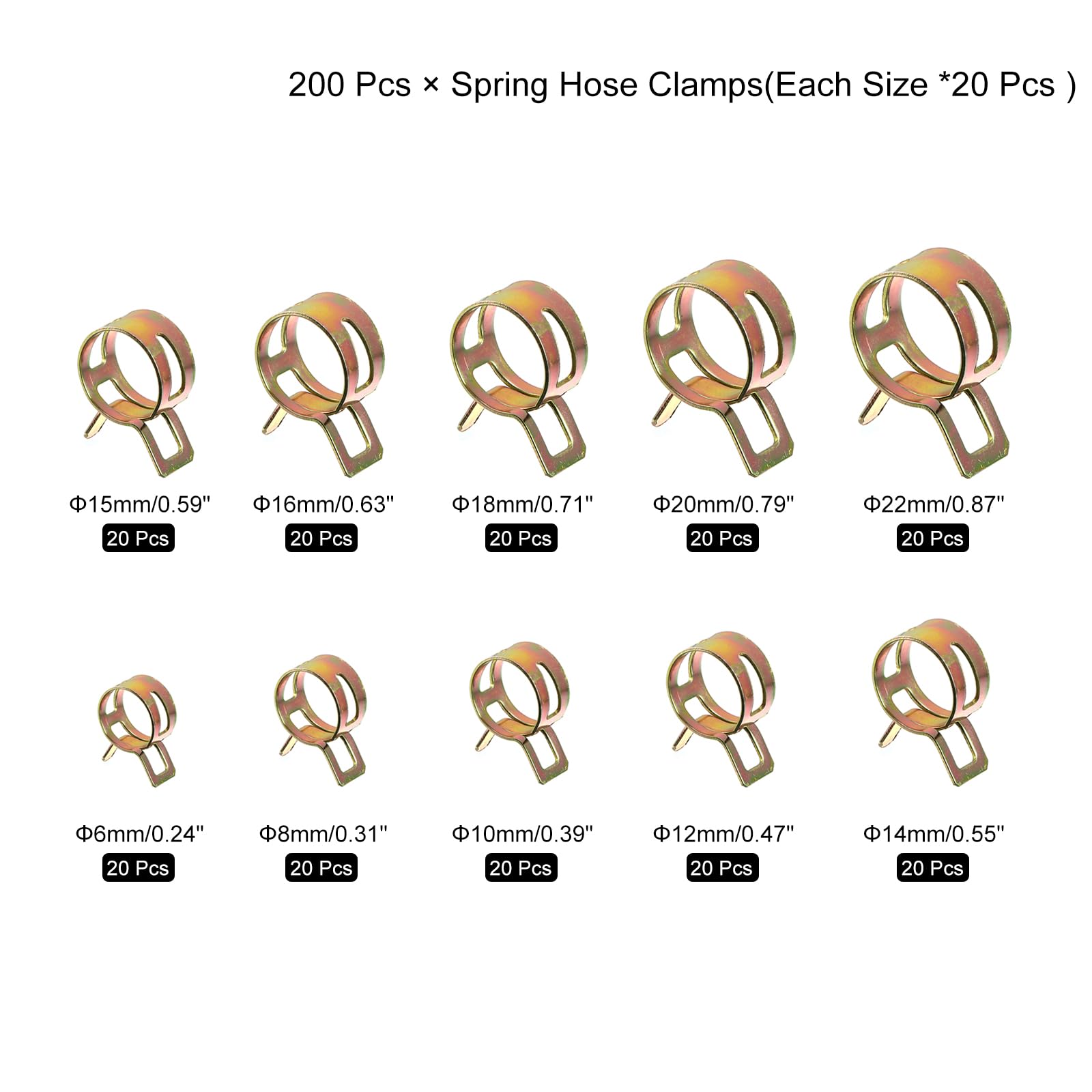 Uxcell 230-Piece Spring Hose Clamp Assortment Kit - 6 Sizes (6-18mm) For Fuel, Air, Vacuum & Silicone Hoses - View #5