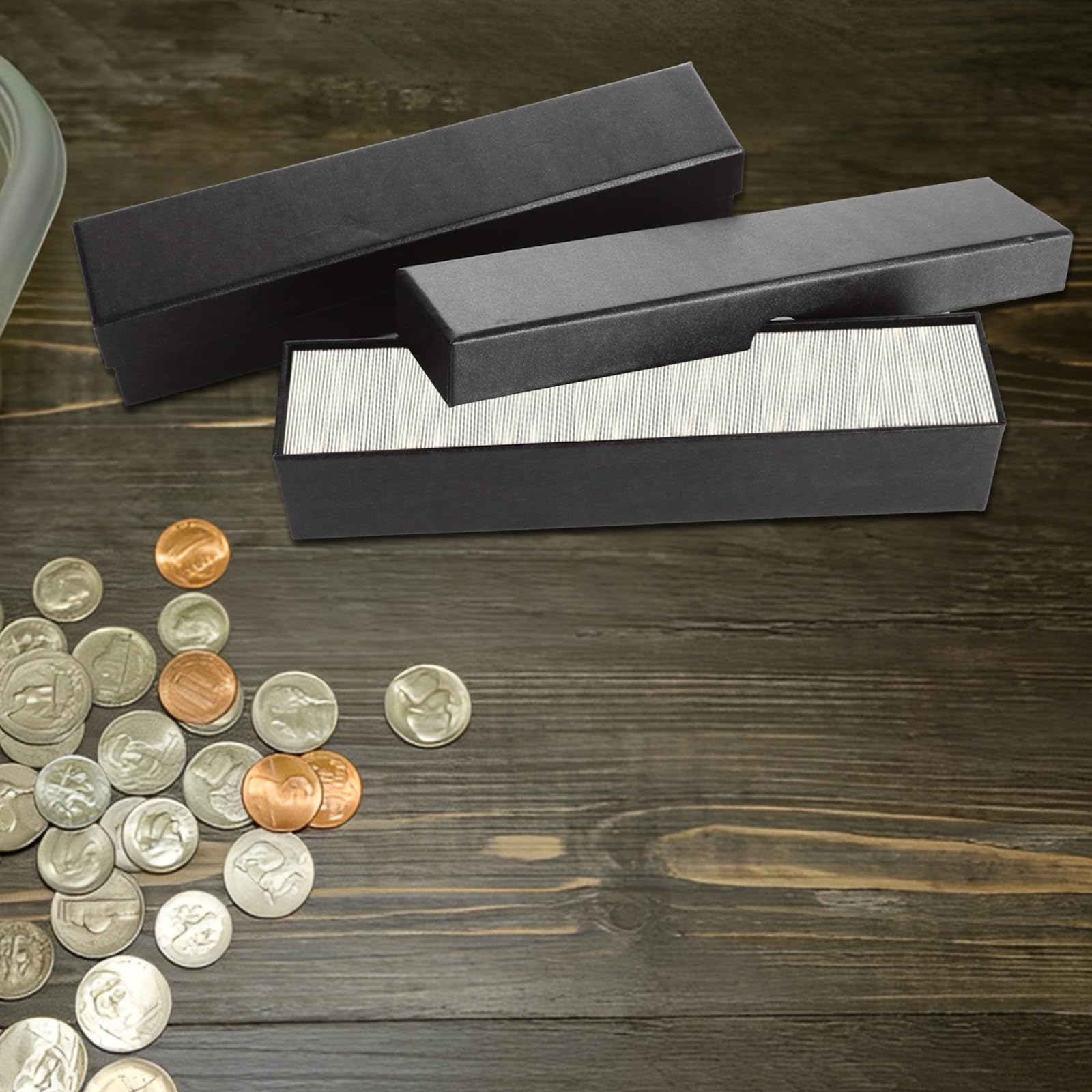 Acrux7 18 cajas de almacenamiento de monedas de cartón negro, caja de colección de monedas, suministros para cápsulas de monedas de 46 mm, volteos de monedas de 1.5 pulgadas