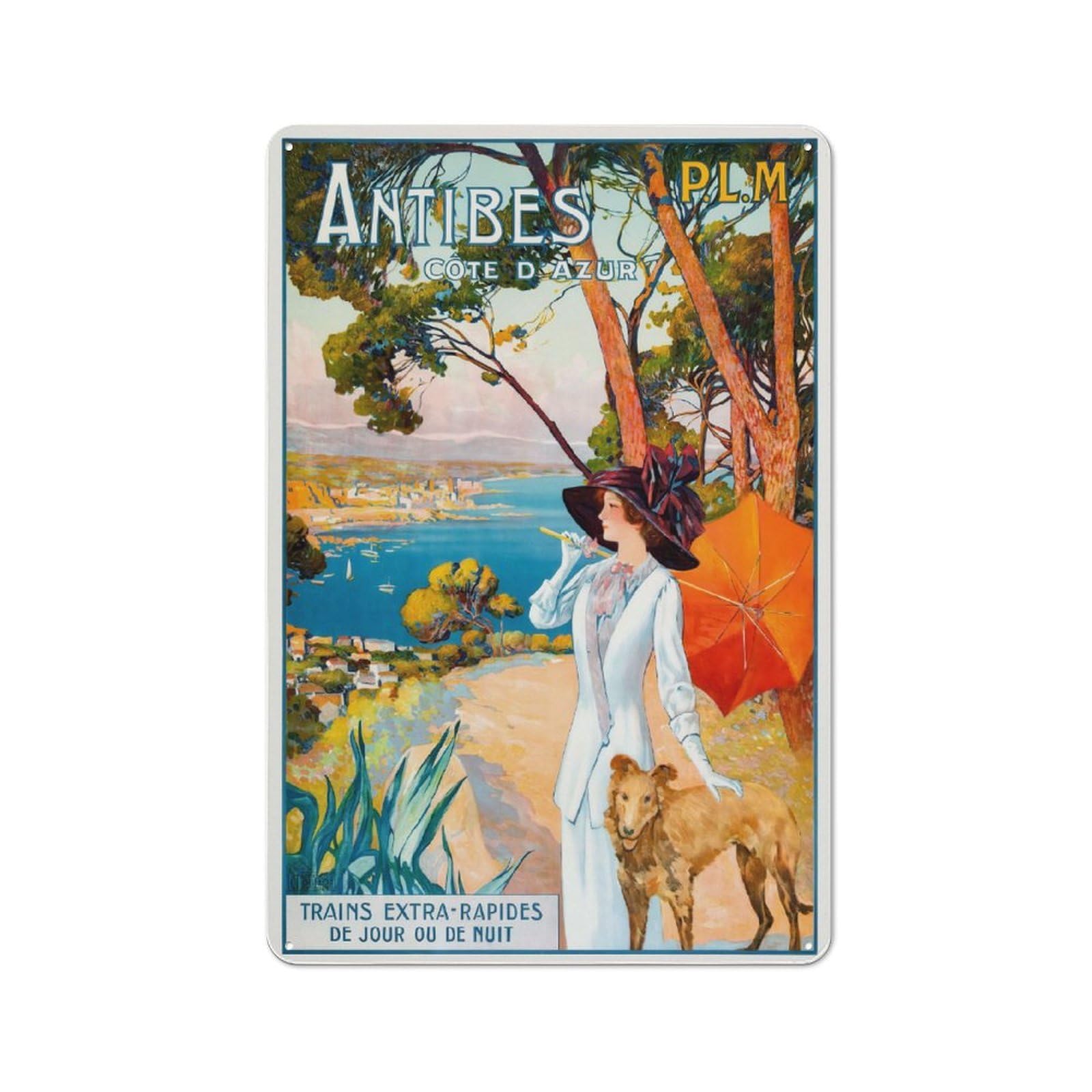 Junmoney Style-21 Antibes Travel Tin Wall Sign 30X20cm, Loft Style Industrial Wall Decor For Loft, Studio, Office Or Creative Room