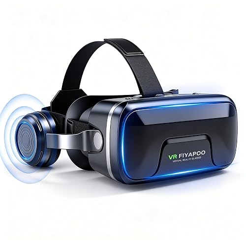 FIYAPOO 3D VR Brille mit HiFi Kopfhörern, Immersive Virtual Reality für Spiele & Filme, Ergonomisches Design, Unterstützt 4,7-7,2 Zoll Smartphones, Weihnachten Geschenk