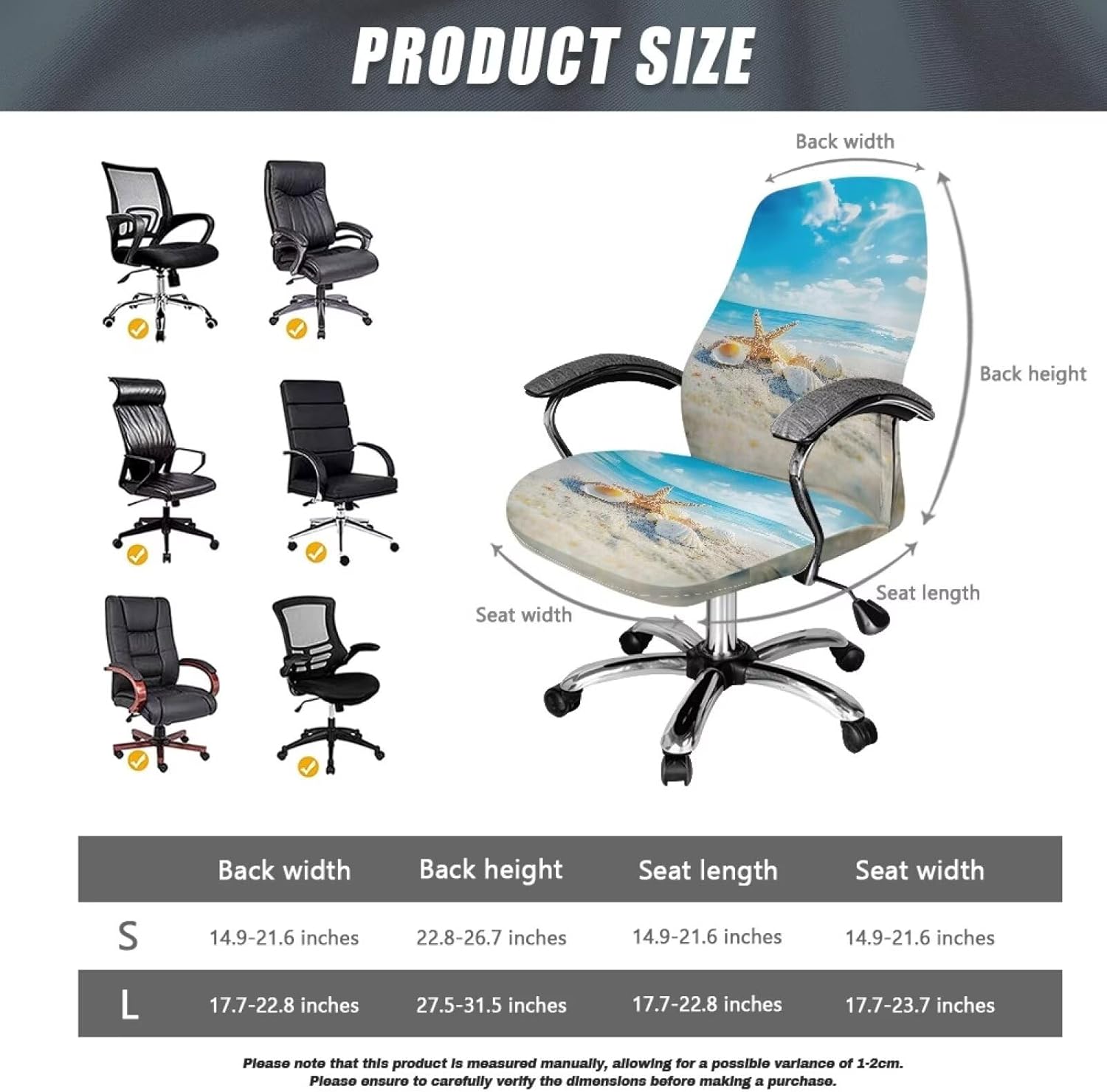 Beach Starfish Office Chair Covers Computer Chair Cover Universal Rotating Chair Desk Chair Cover Stretch Washable Executive Boss Chair Covers