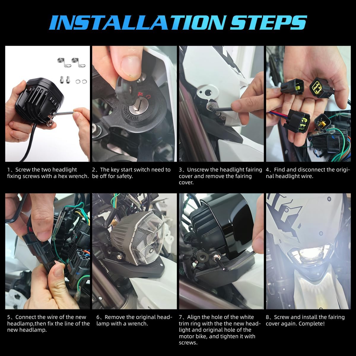 Upgraded Headlight for Sur Ron Ultra Bee, Plug N Play LED Headlight Front Lamp Light with Mounting Bracket, Square Four Bulbs Headlamp & Assemblies for Sur Ron, 3 Modes, Black