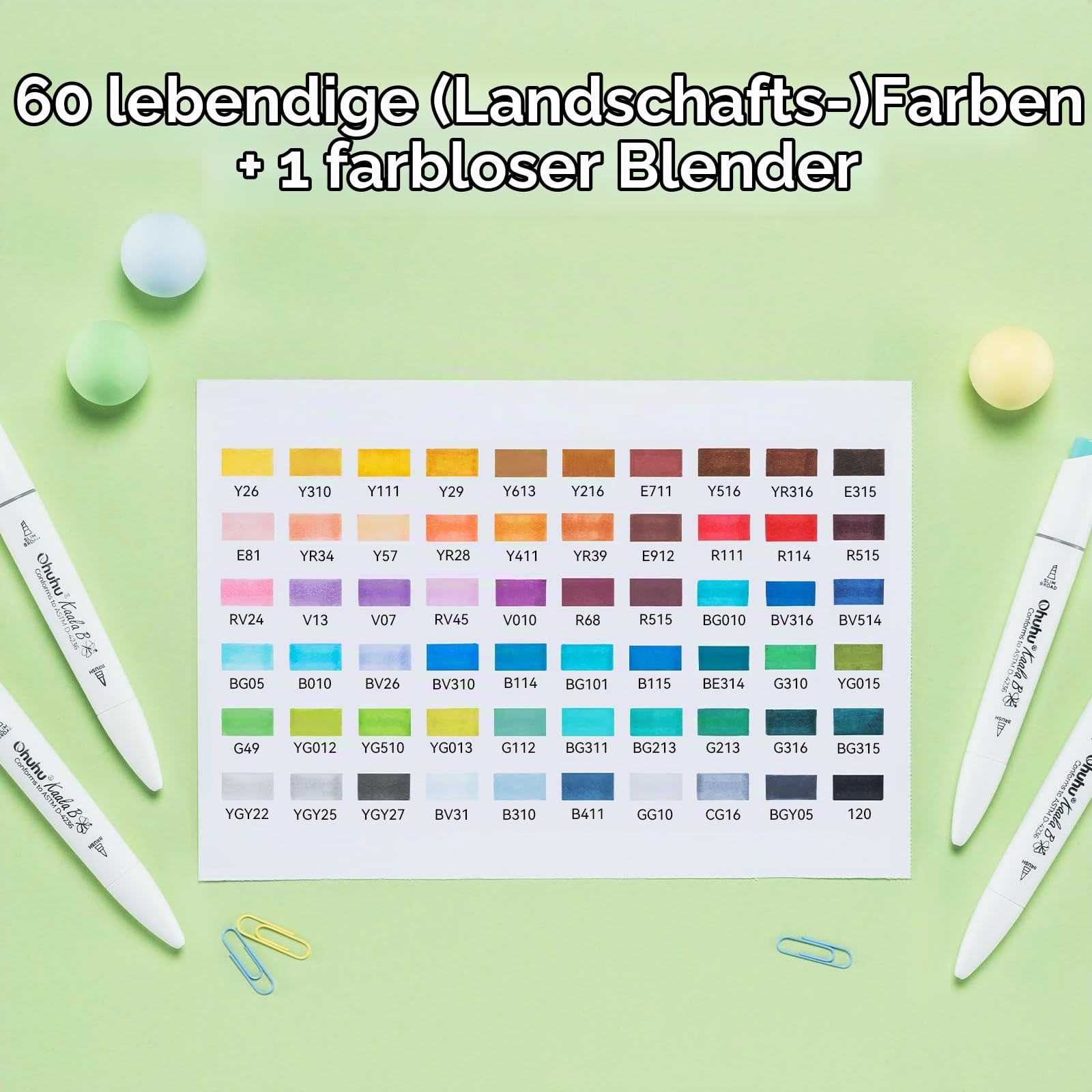 Ohuhu Marker, 60 Farben Doppelspitze Alkohol Marker + 1 Blender