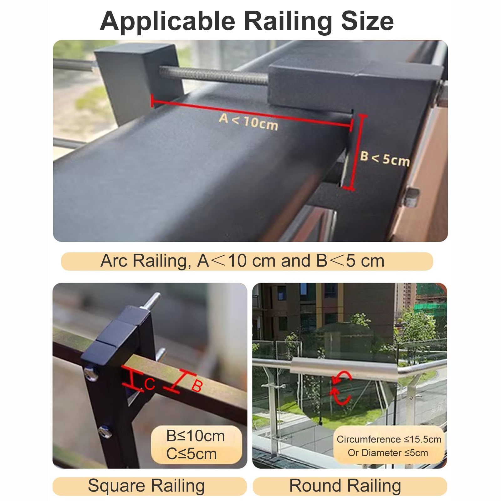 Tavolo pieghevole per ringhiera per balcone, altezza regolabile da 2,5 cm a 10,2 cm, perfetto per piccoli spazi, facile da installare, design compatto per uso esterno e interno