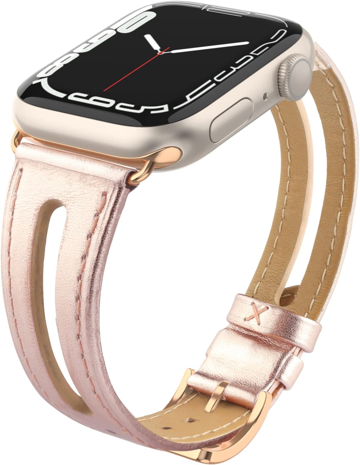 Tuocal Genuine Leather strap Compatible with Apple Watch strap 38mm 40mm 41mm 42mm(Series 10), Leather Slim Replacement Bracelet Strap Women Men for iWatch Series 10 9 8 7 6 5 4 3 2 1 SE