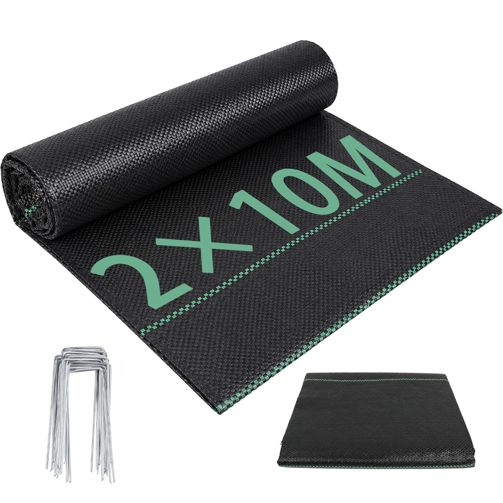 2x10M Weed Control Membrane with 20 Securing Pegs, Weed Barrier Fabric