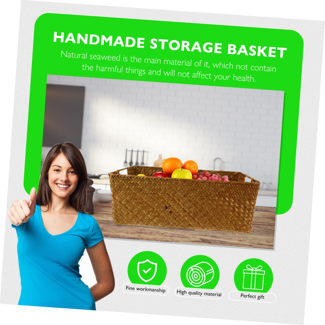 Ipetboom Cesta Organizadora Grande De Asas Laterales, Caja De Almacenamiento Rectangular Tejida a Mano Para Artículos Variados En Hogar y Oficina