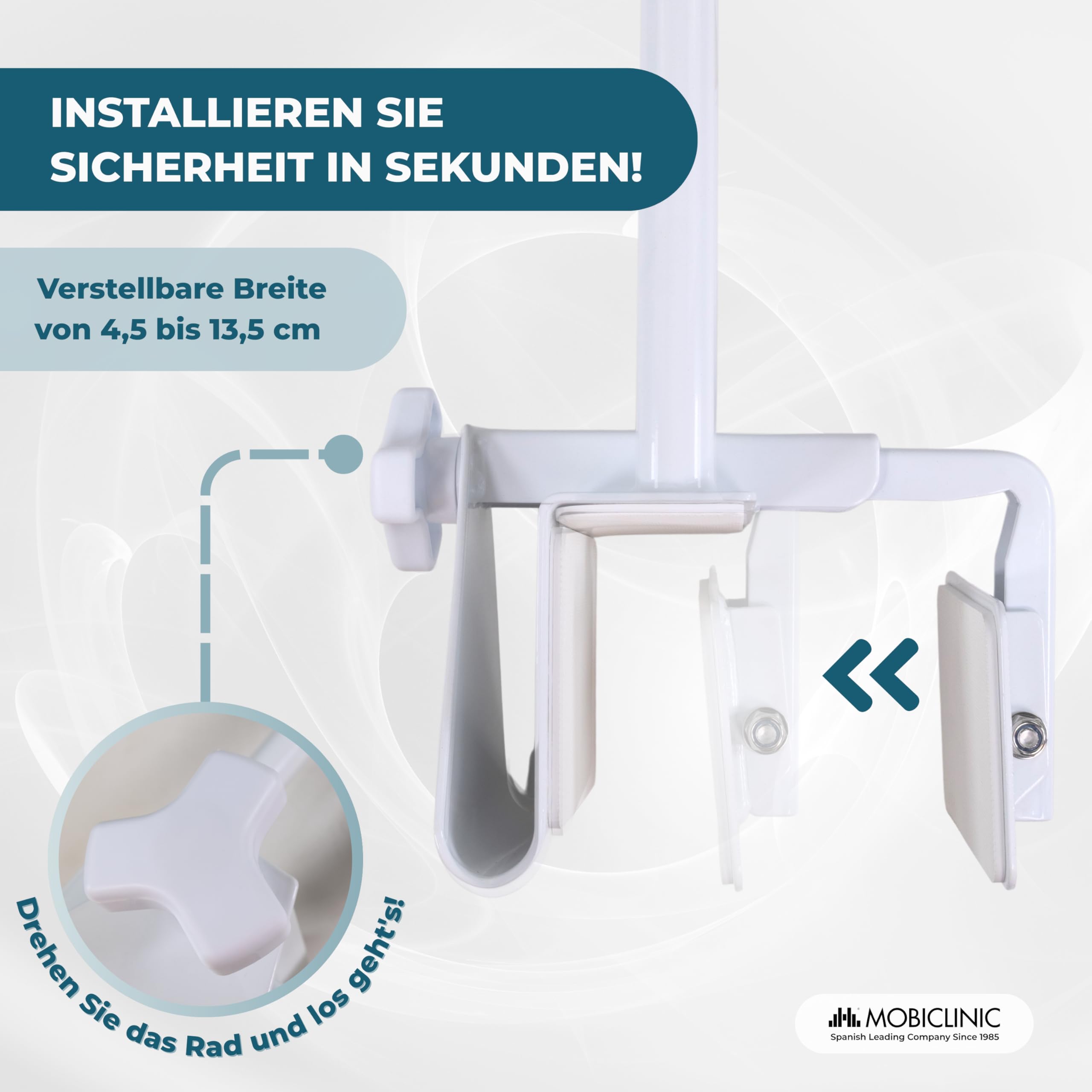 Mobiclinic, Einstiegshilfe Badewanne Senioren, Mit glatten Kanten (4,5 – 13,5 cm), ergonomischer Griff, max. 100 kg, klinische und häusliche Nutzung, sicher und funktional, Mobibary