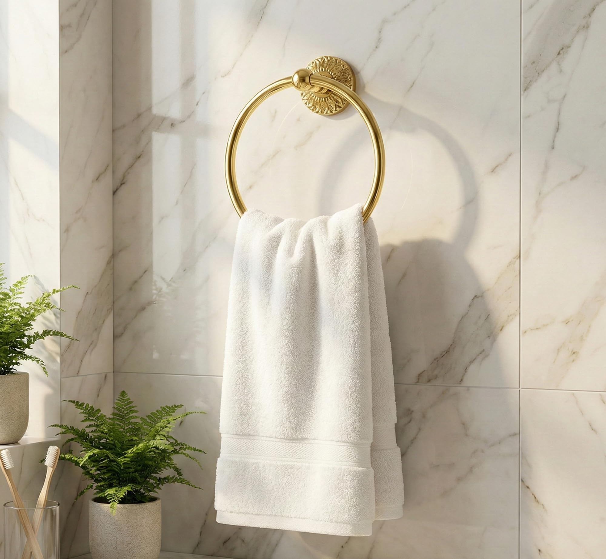 eSplanade Brass Hand Towel Hanger Holder | Hand Towel Hanger Holder for Bathroom (Round Design)-image-26