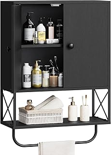 Bathroom Wall Cabinet with 2 Door and Adjustable Shelf, Farmhouse Medicine Cabinet with Towel Rack, 3-Tier Wall Mounted Storage Cabinet Over The Toilet for Bathroom, 18.9
