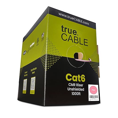 Miniatura 16 de trueCABLE Cat6 cable riser (CMR), 1000 pies, 4 pares de cobre puro sólido de 23 AWG, 550 MHz, certificación ETL, par trenzado sin blindaje (UTP),