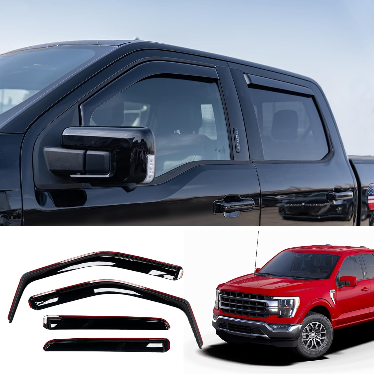 Photo 1 of Extended Visor Rain Guards Compatible with 2015+ F150 2017+ Raptor F-250 F-350 F-450 F-550 Super Duty SuperCrew Front and Rear in-Channel Window Visors Wind Deflectors 4PCS Accessories
