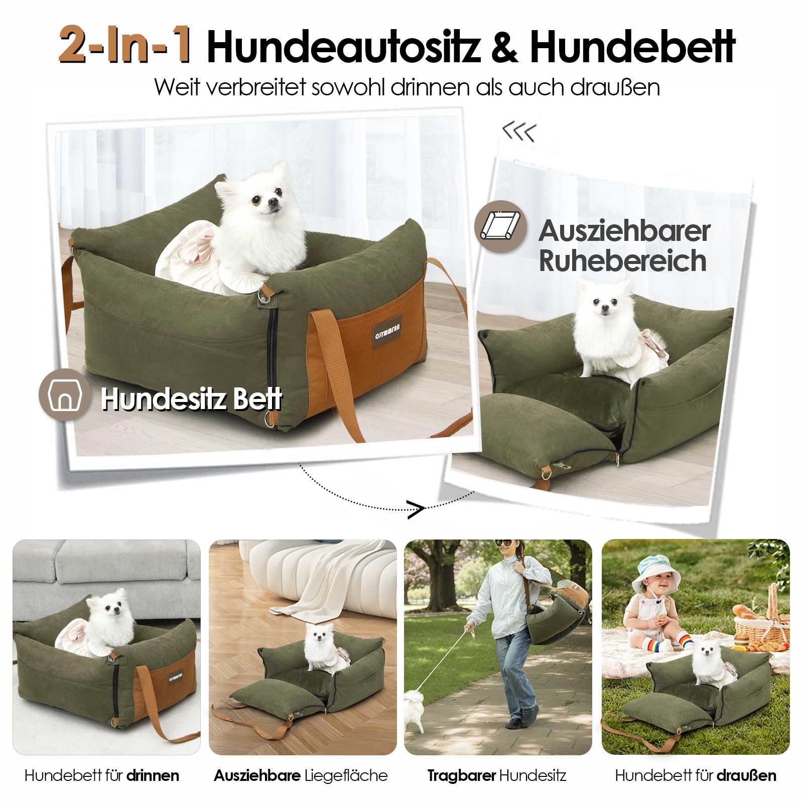 Asiento para perros para coches para perros pequeños de menos de 15 kg, cesta portátil para perros con área de descanso extensible, asiento de viaje para mascotas extraíble y lavable con