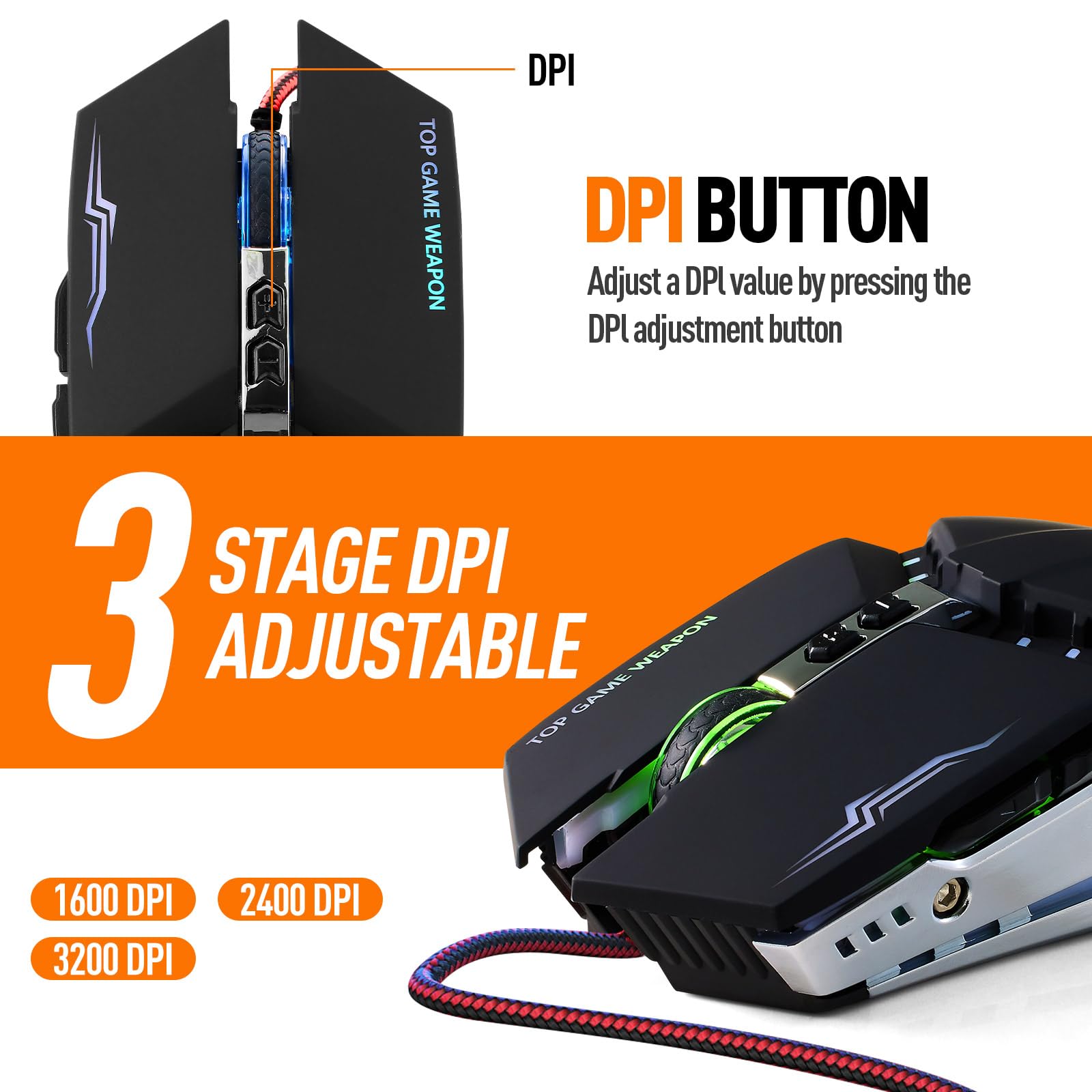 Guiheng Tastiera da gioco cablata al 60% e mouse, ultra-compatta a 61 tasti RGB retroilluminata, leggera ottica 3200 DPI, set da gioco cablato per Windows, PC, Mac, PS5, Xbox Gamer, (nero)