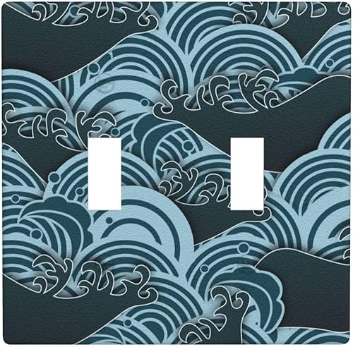 Cubierta de interruptor de luz azul con onda retro, placa de pared decorativa de doble palanca de 2 cuadrillas, cubierta de salida para sala de