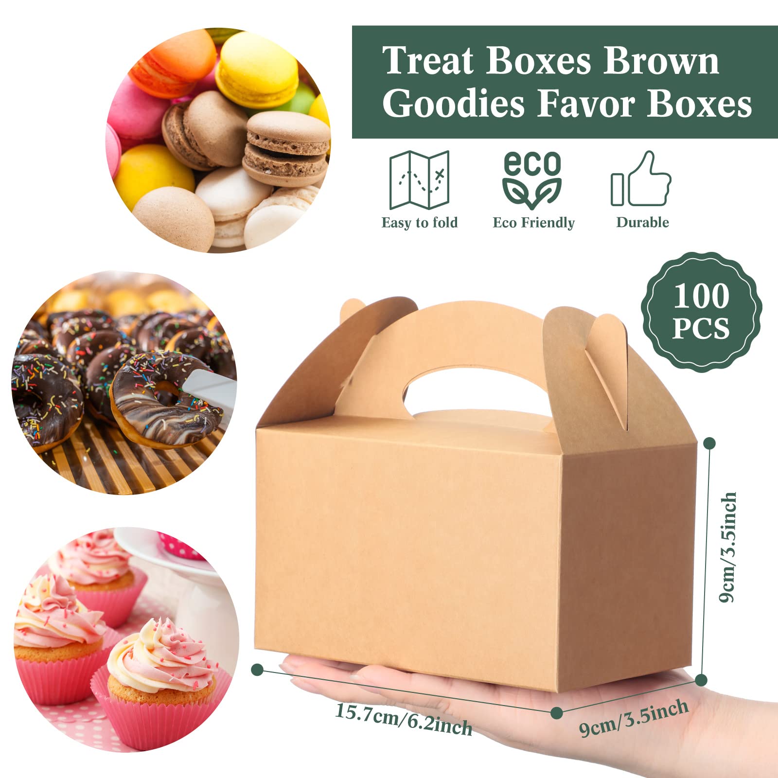 Mimorou Lot de 100 boîtes à friandises en papier kraft avec ficelles et étiquettes pour cadeau d'anniversaire, mariage, fête prénuptiale, 15,7 x 8,9 x 8,9 cm (marron)