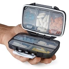 Travel Pill Organizer - Moisture Proof Portable Vitamin Holder with 7 Compartments Compact Supplement Case for Purse Essential