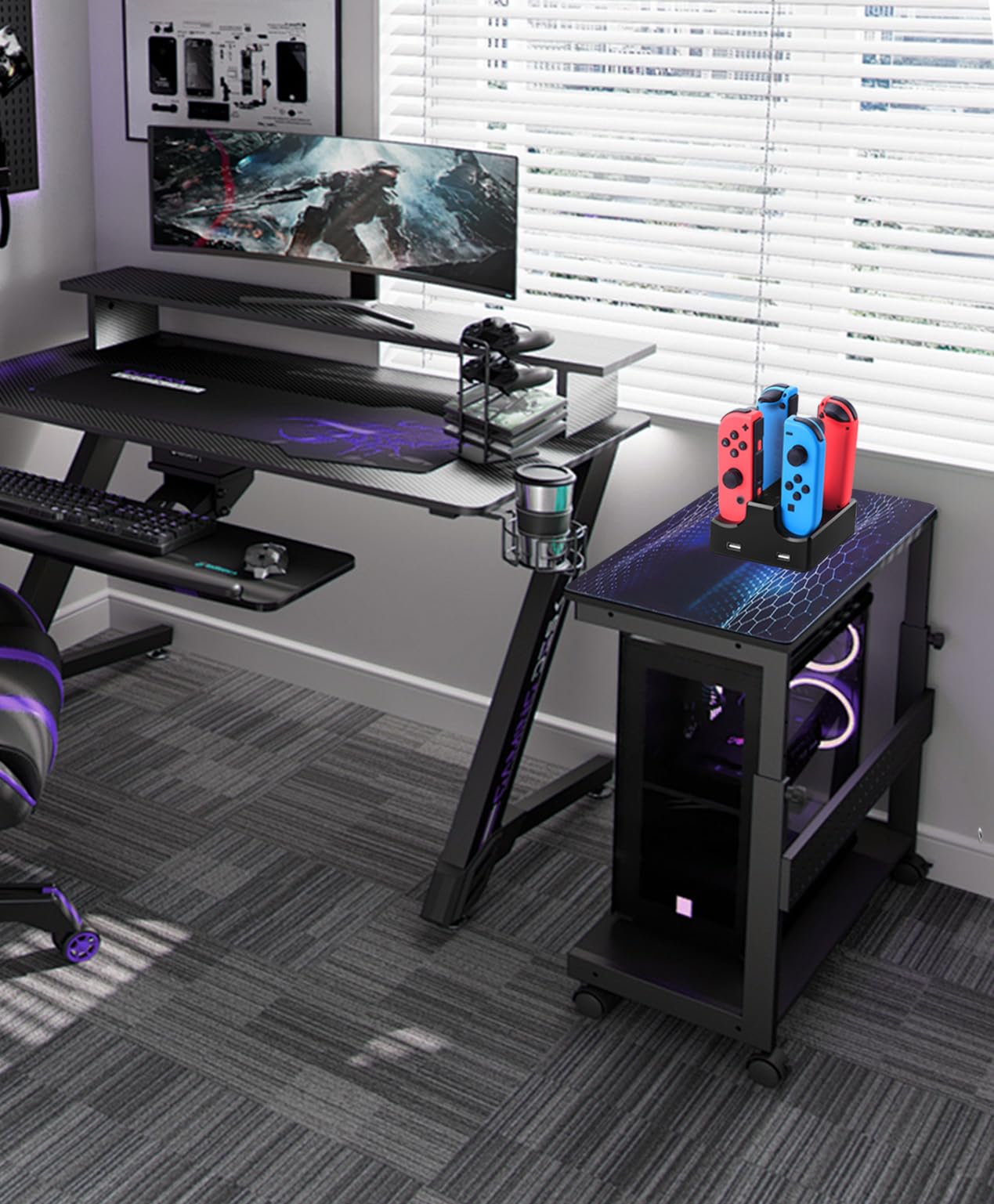 support pour processeur à 2 couches - Réglable en hauteur - Boîtier ATX - Imprimante de bureau - Avec roulettes et tapis de souris