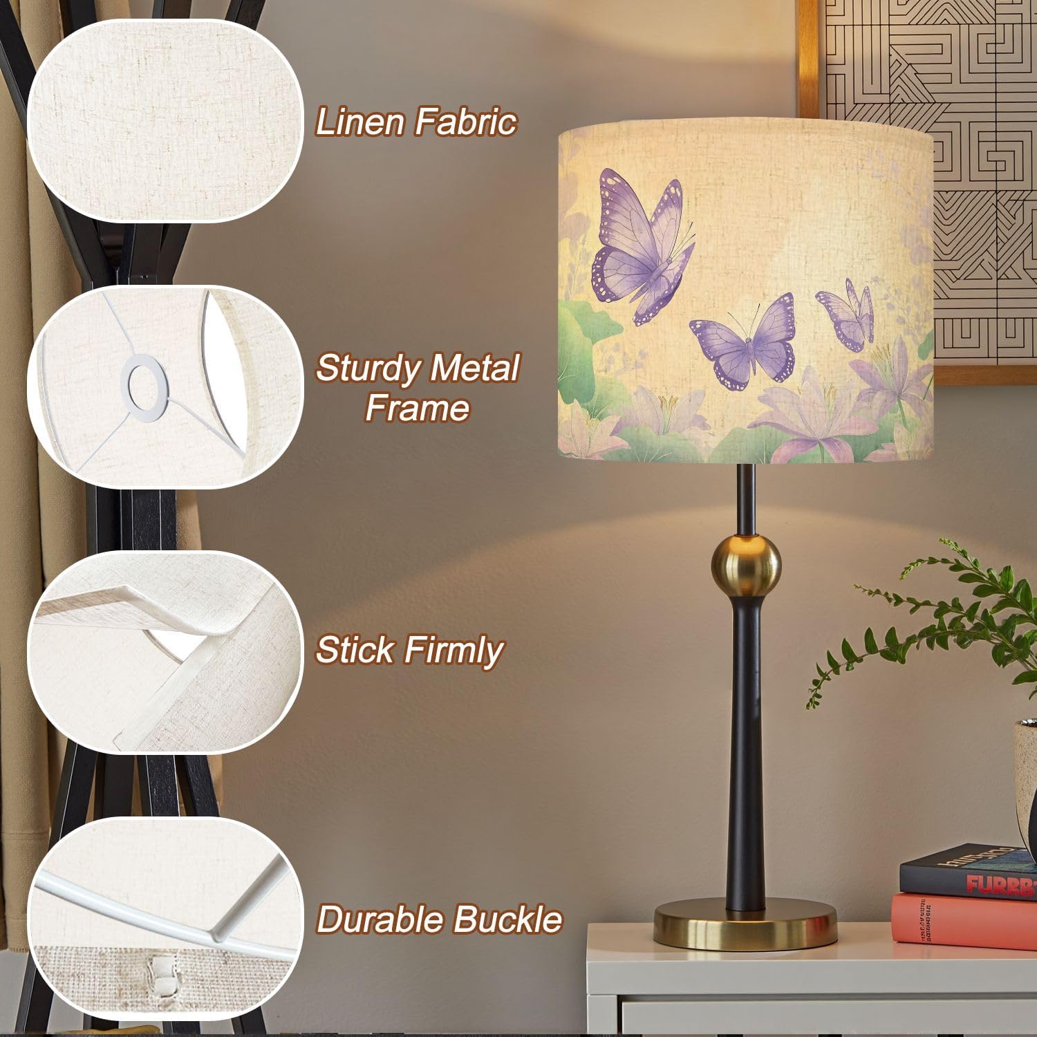 Purple Lampshades Floral Lamp Shades Boho 1 Pack Hand Painted Pastel Butterfly Garden Calming Nature Artwork Light Shade for Table Lamps Floor Lamps Drum Lamp Shades Lampshade Replacement