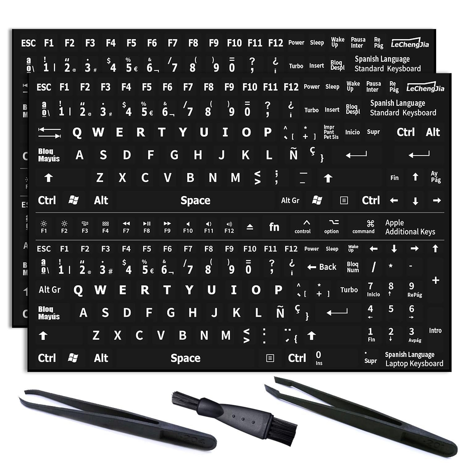 Pegatinas para Teclado Español, 2 Pcs de Repuesto de Letras, para Cualquier Teclado Estándar, Computadora Portátil (Diseño en Español, Mate)