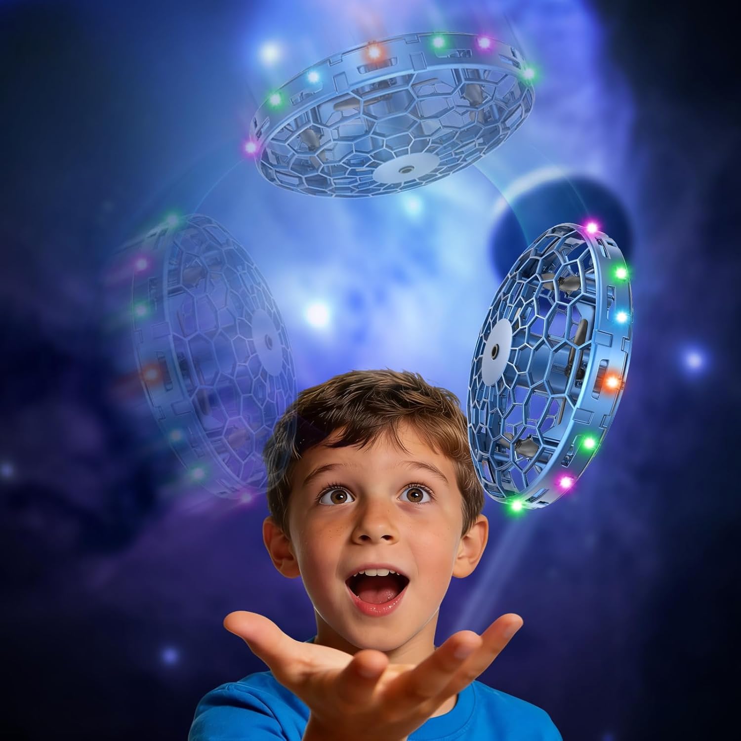 Flying Toy Drone for Kids，360° Hands Free Motion Sensors Mini Drone with Cool LED Lights,Easy Indoor Small UFO Toy Flying Ball Drone for Kids -Blue