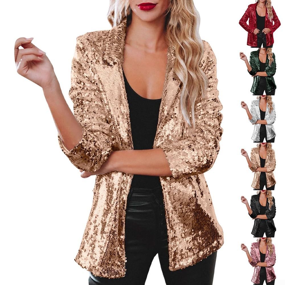 Nightclub Pailletten Blazer Damen Schimmer Glitzer Jacke Mantel Herbst Outerwear