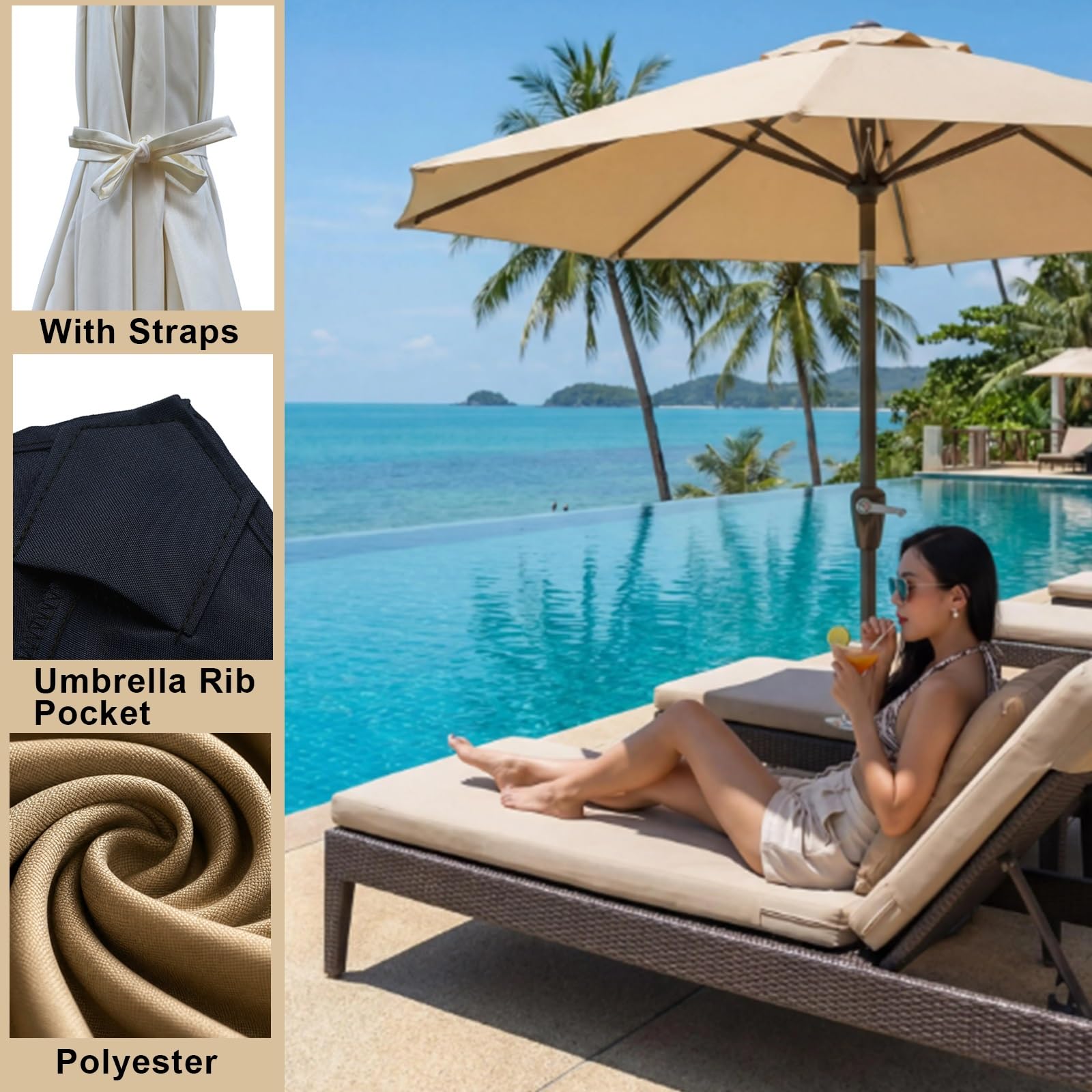 Telo di Ricambio per Ombrellone da Giardino 4m 8 Stecche, Poliestere | Copertura di Ricambio per Ombrellone Anti UVs 30+, per Esterni, Giardino, Spiaggia, Piscina, Balcone, Terrazza(Lighte Blue)