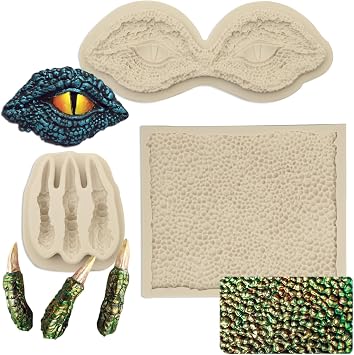 Dragon Fondant Molds 3 Pack, Silicone Dragon Eyes Dinosaur Claws Skin Candy Mold for Baking Dragon Themed Christmas Cake, Chocolate, Cupcake Decoration, Polymer Clay, Resin, Gypsum
