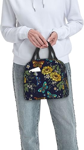 Miniatura 9 de Bolsa de almuerzo con diseño de girasol y mariposa para mujeres y hombres, con aislamiento, reutilizable, organizador de almuerzo, impermeable,