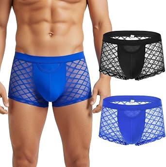 SUMABA Mens Sexy Mesh Underwear Briefs See Through Sheer Boxer Briefs with Pouch