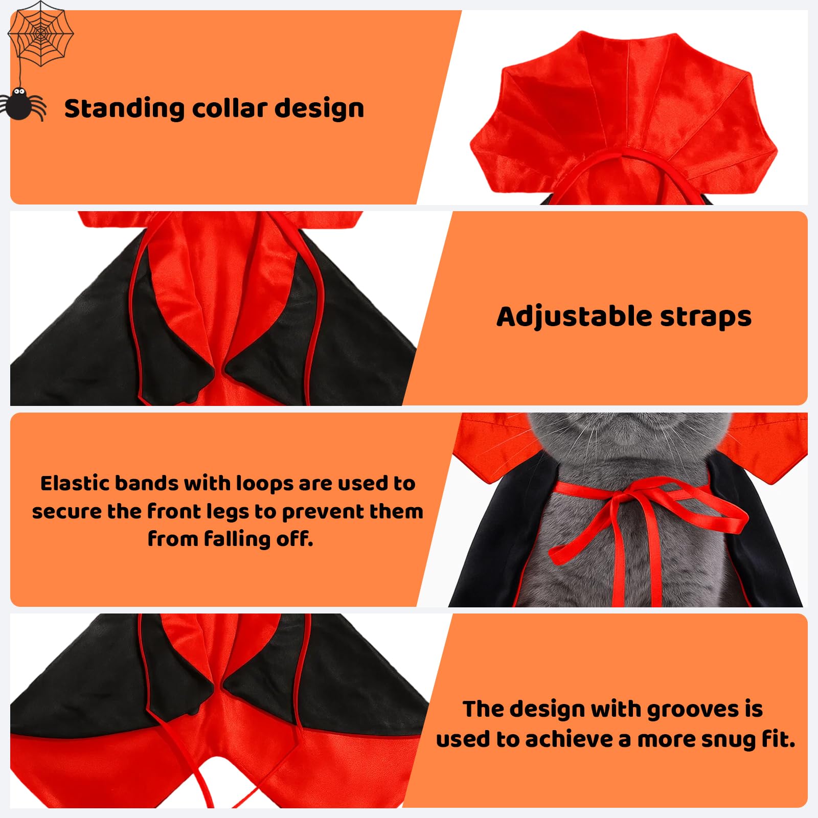 Cat Halloween Costume, Vampire Cape for Small to Medium Dogs and Cats Pet Outfit for Halloween Party Cosplay, and Themed Events, M Size - Image 3