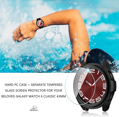 Miniatura 7 de Haojavo Paquete de 2 + 4 fundas protectoras de pantalla para Samsung Galaxy Watch 6 Classic de 1.693 in, 2 unidades de carcasa protectora de