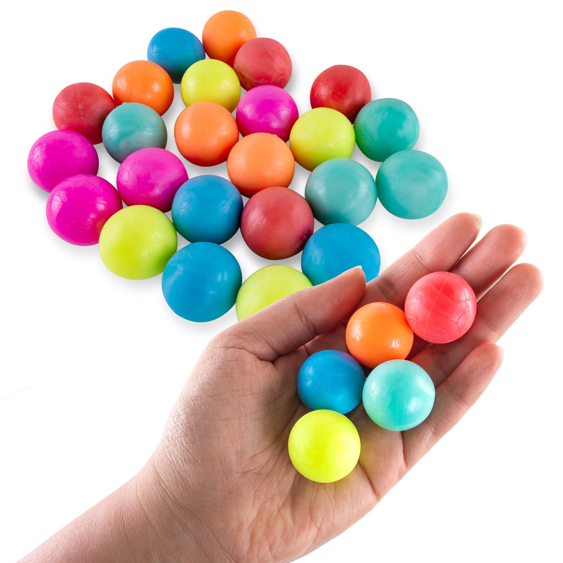Bolas pequeñas de goma neón de 1 pulgada para niños, premios de fiesta de cumpleaños, surtido colorido, (paquete de 24) 2