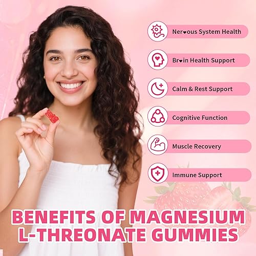 Miniatura 4 de Gomitas de magnesio L-treonato de 1000 mg, gomitas de treonato de magnesio para niños y adultos, sin azúcar para apoyo muscular y nervioso, sin OMG,