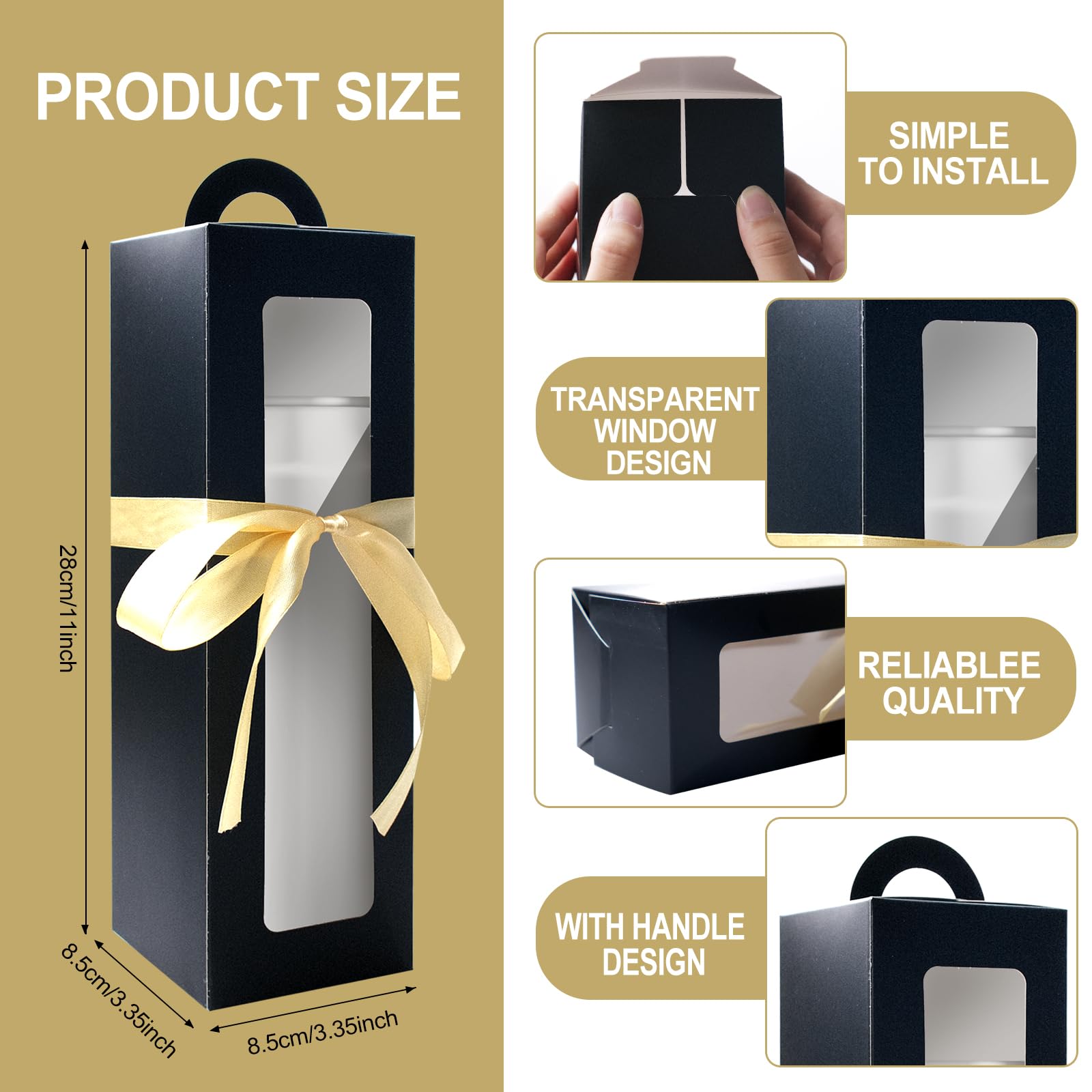 SENONAPO 30 Stück Geschenkbox-Sublimationsgläser mit Griff und Schleife, Geschenk-Box, 27,9 x 8,6 x 8,6 cm, Weinflaschenverpackung, Verpackung für Heißpresse, Rohlinge, Flasche, transparente