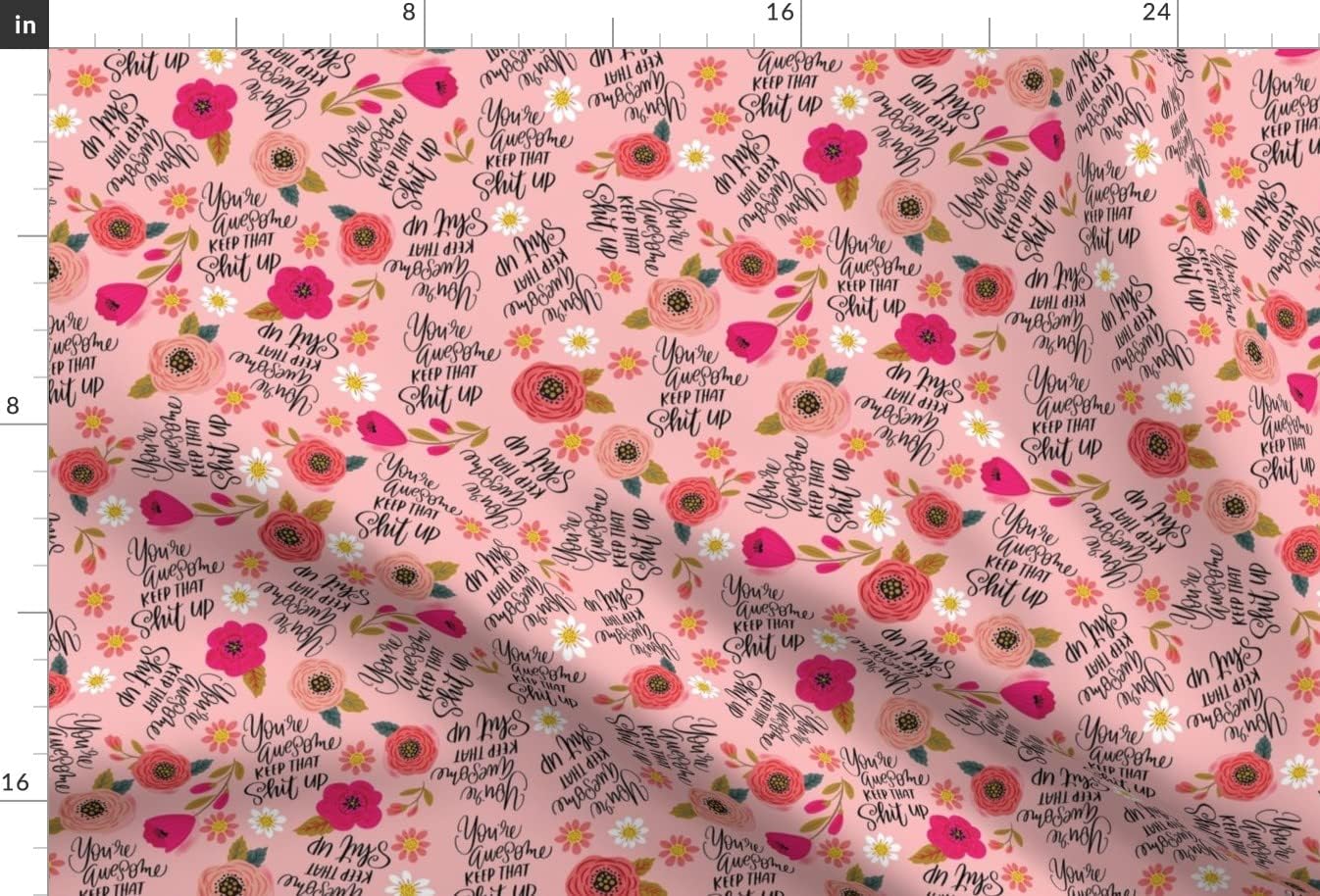 Spoonflower Fabric - Swear Small Scale Pink Floral Adult Content Printed on Upholstery Velvet Fabric Fat Quarter - Upholstery Home Decor Bottomweight Apparel